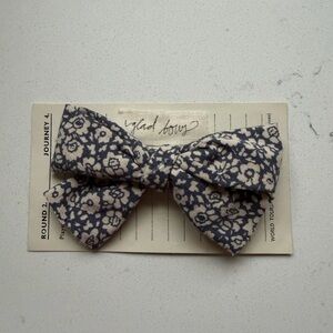 Floral Print Bow Hair Clip for Kids - Blue and Cream